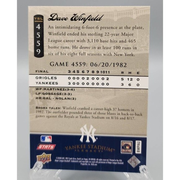 Dave Winfield, 2008 Upper Deck, Yankee Stadium Legacy #4559 MLB New York - Picture 2 of 2